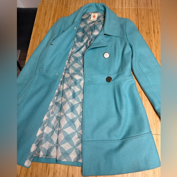 Vintage Anthropologie Tulle Teal Pea Coat - Picture 3 of 10